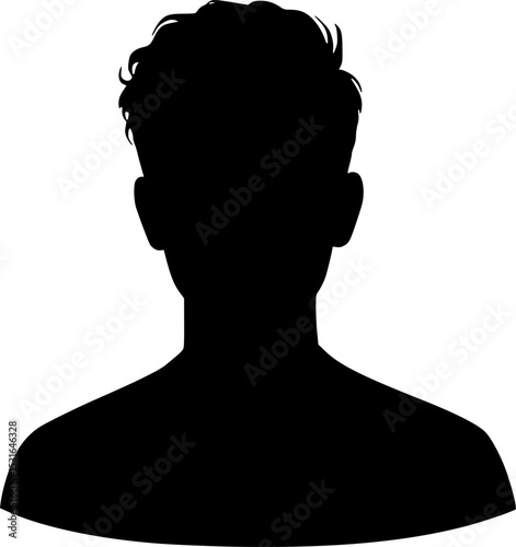 Anonymous Profile Silhouette: A strong, simple silhouette of a person's head and shoulders, ideal for representing anonymity, privacy, or a placeholder for a user profile