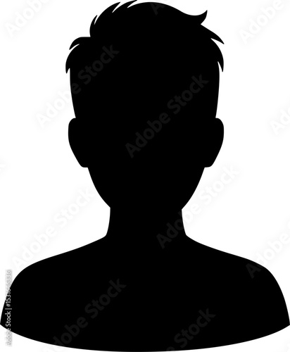 Anonymous Profile Silhouette: A strong, simple silhouette of a person's head and shoulders, ideal for representing anonymity, privacy, or a placeholder for a user profile