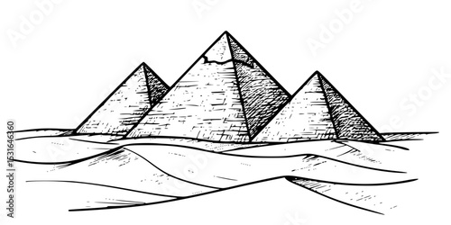 Hand-Drawn Pyramids: A simple line drawing of the iconic pyramids of Giza, showcasing their majestic geometry and enduring presence against a clean background