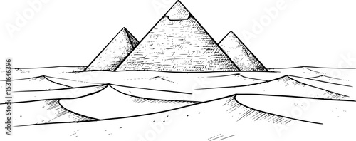 Hand-Drawn Pyramids: A simple line drawing of the iconic pyramids of Giza, showcasing their majestic geometry and enduring presence against a clean background