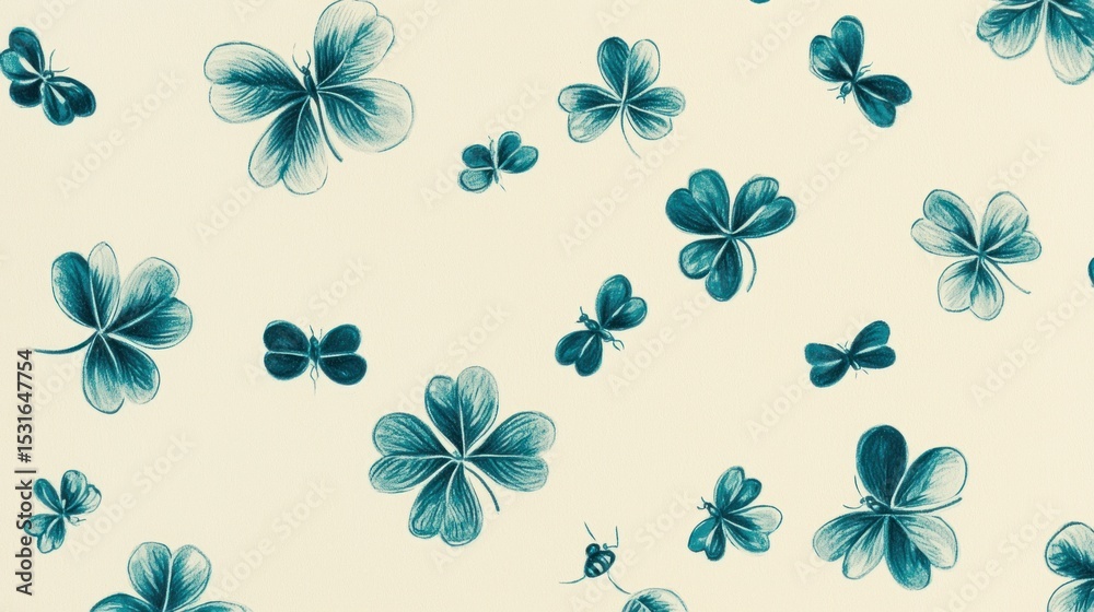 Obraz premium Teal clover pattern on cream background