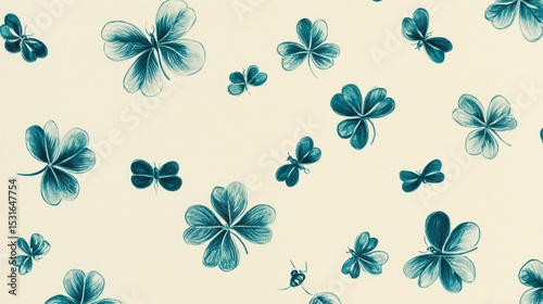 Teal clover pattern on cream background