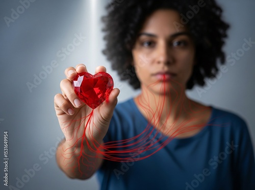 Artistic visualization of the circulatory system linking a human silhouette to a bright heart for World Blood Donor Day celebration.