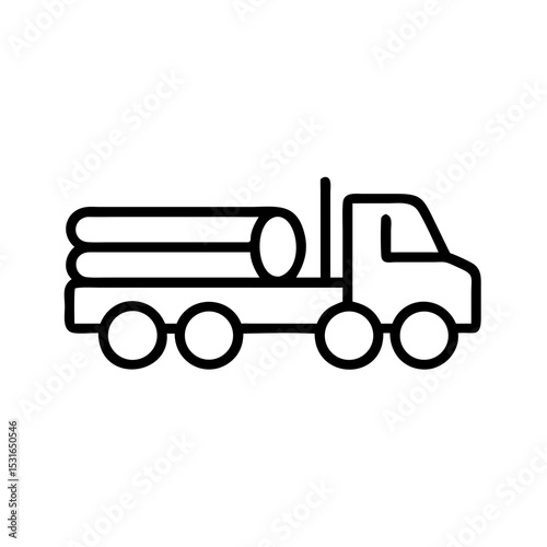 Log truck transporting timber with cylindrical logs on trailer  