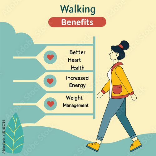 Dynamic walking infographic with benefits