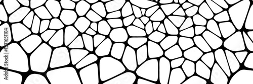 Black and white geometric seamless patterns vector set. Irregular shapes repeated backdrop for web tiles, science and interior designs. voronoi line polygonal cells template background collection