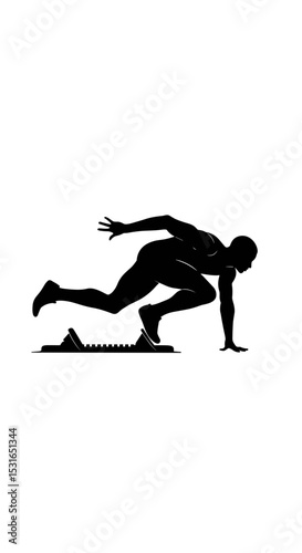 Silhouette of male runner launching from starting blocks