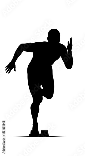 Male sprinter running from blocks silhouette front view