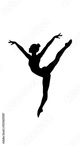 Female ballet dancer in extended pose silhouette on white