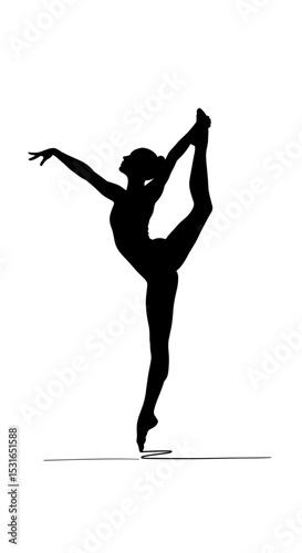 Ballerina in scorpion pose silhouette standing on tiptoe