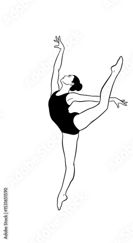 Ballet dancer performing grand jeté line drawing