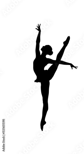 Ballet dancer silhouette in standing split pose on white