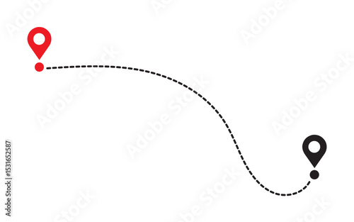 Location Route Path with Dotted Line and Map Pins – Travel Vector Icon