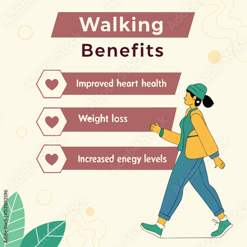 Dynamic walking infographic with benefits