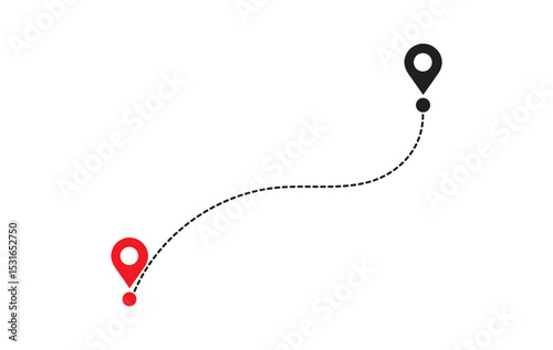 Location Route Path with Dotted Line and Map Pins – Travel Vector Icon