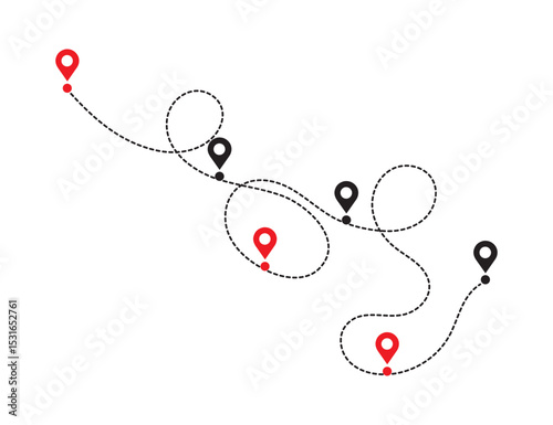 Location Route Path with Dotted Line and Map Pins – Travel Vector Icon