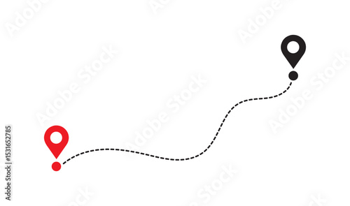 Location Route Path with Dotted Line and Map Pins – Travel Vector Icon