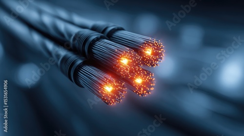 Fiber Optic Cables: An abstract close-up of glowing fiber optic cables, conveying high-speed connectivity and data transfer.