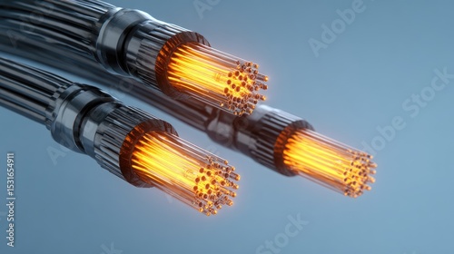 Fiber Optics: Shining Light Through Data: A mesmerizing close-up showcases the intricate network of fiber optic cables, glowing with warm light, illuminating the path of information transfer