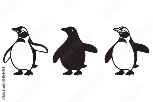 Penguin Cartoon  black vector illustration on white background