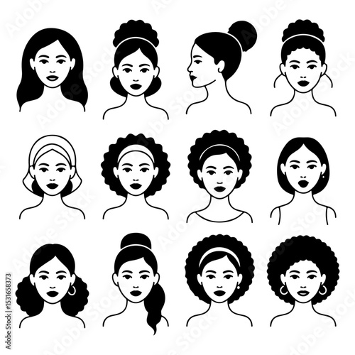 High Quality Female Head Line Icon Set Minimalist Design