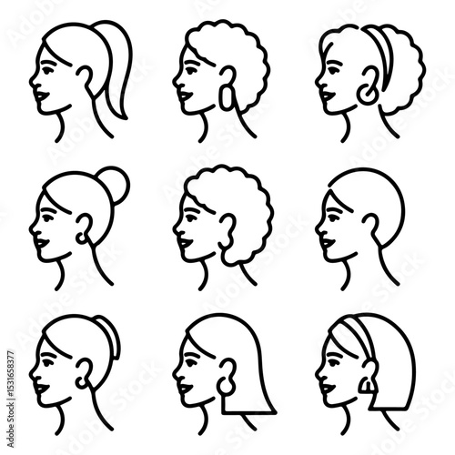 High Quality Female Head Line Icon Set Minimalist Design