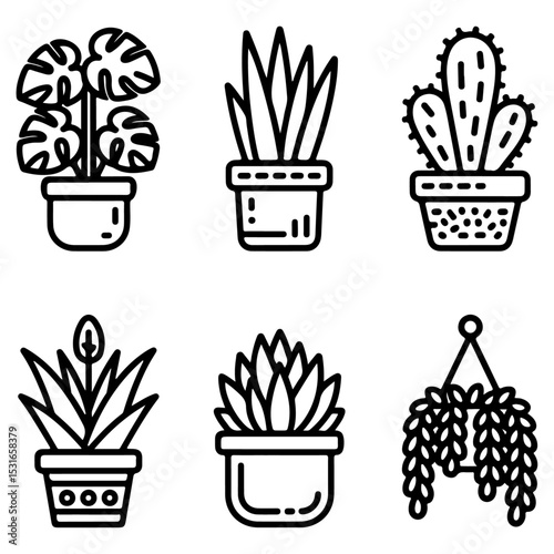High Quality Houseplants line icon set 