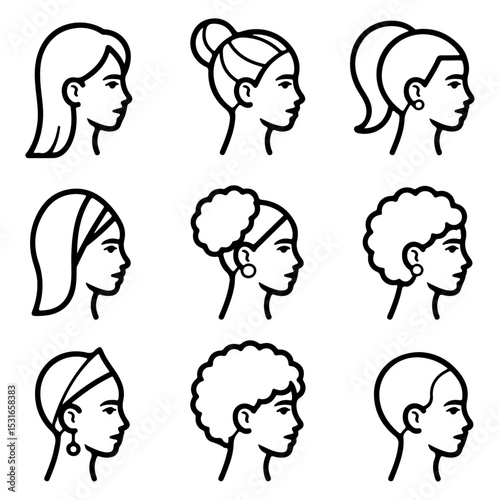 High Quality Female Head Line Icon Set Minimalist Design