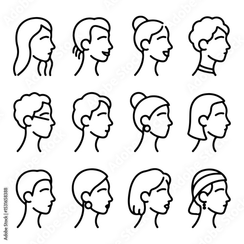 High Quality Female Head Line Icon Set Minimalist Design