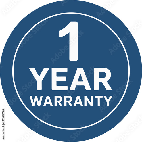 1 Year Warranty Button – Blue Circular Badge Vector Design for Product Guarantee, Quality Assurance, Service, and Customer Support

