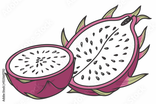 Halved dragon fruit illustration vibrant pink and white
