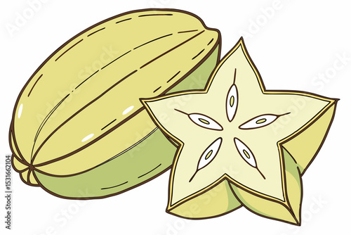 Whole and sliced star fruit illustration