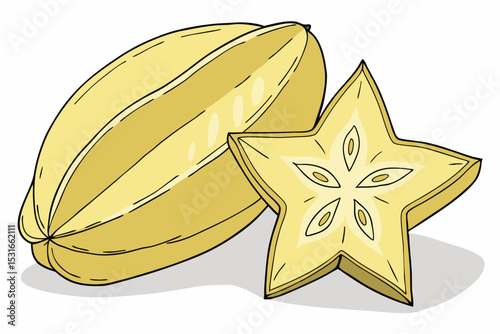 Whole and sliced star fruit illustration