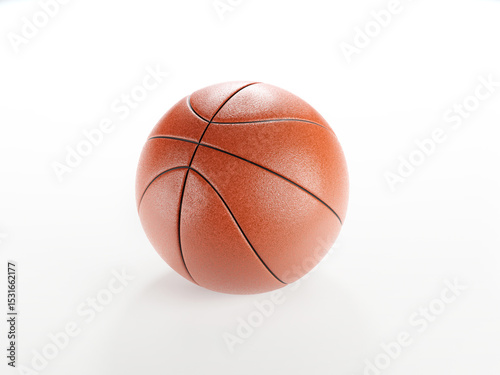 Basket ball is isolated on white background. Clipping path is included. Image 3D rendering.