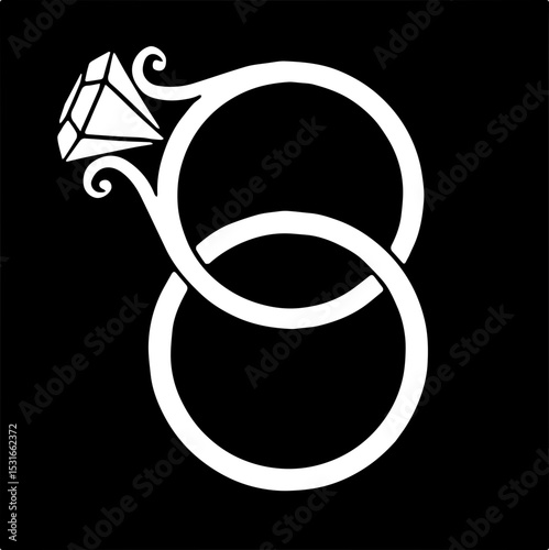 wedding rings on a black background,Engagement Rings Icon on Black Vector Backgrounds,Diamond Ring Black and White Icon with Long Shadow
