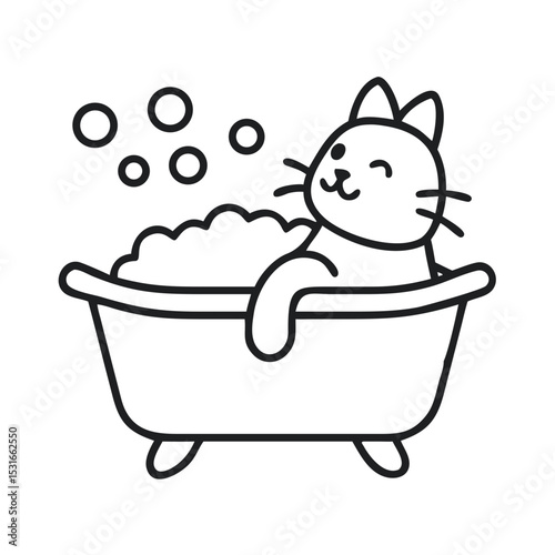 Cat Enjoying a Bubbly Bath Time in a Cozy Tub at Home