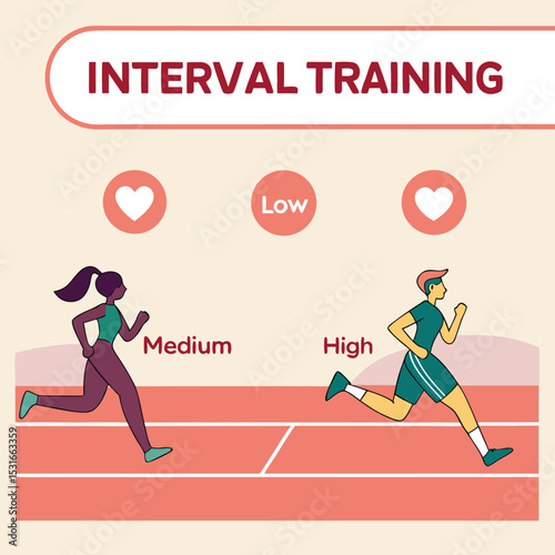 Interval training illustration with heart rate zones