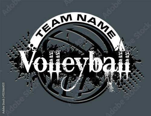 distressed volleyball team design with ball for school, college or league sports
