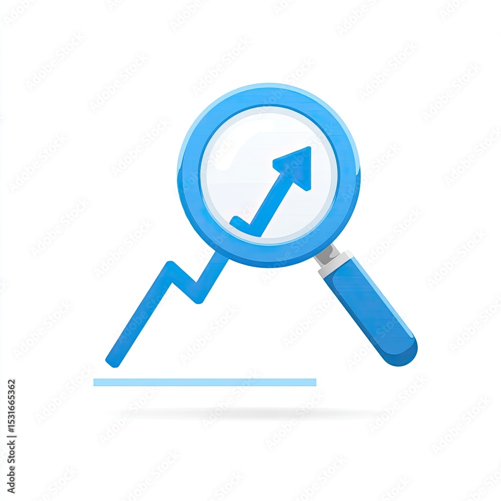 Magnifying glass focuses on upward trend graph