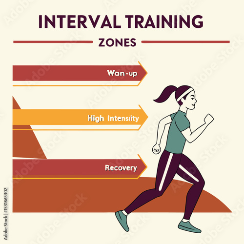 Interval training illustration with heart rate zones