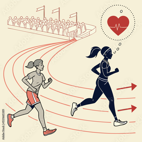 Interval training illustration with heart rate zones