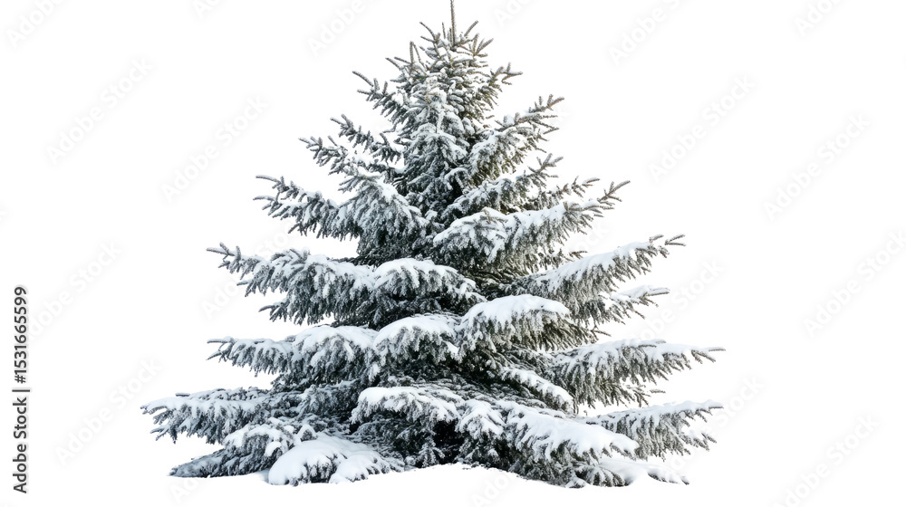 Fototapeta premium Snow-covered evergreen tree in a winter wonderland nature scene tranquil environment close-up viewpoint