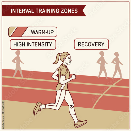 Interval training illustration with heart rate zones