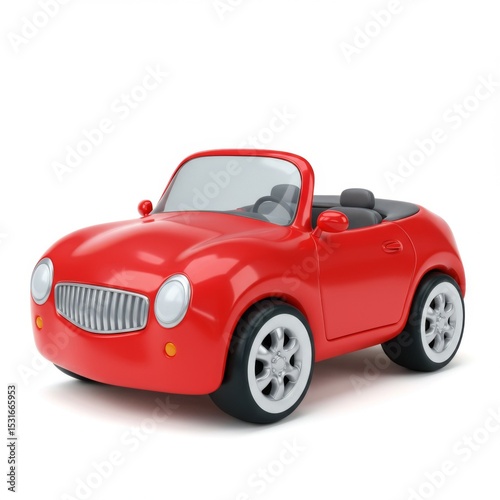 Red Cartoon Convertible Car on White Background
