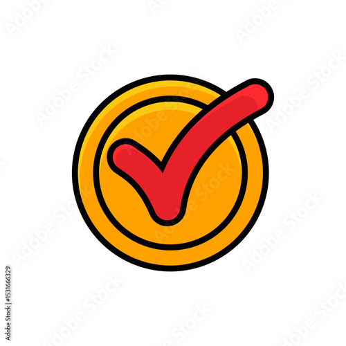 Red Check Mark Icon in Orange Circle on Black Background Simple Approval Symbol