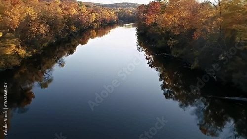 Aspen Autumn Leaves Forest Reflected in Still Lake During Tranquil Autumn Day