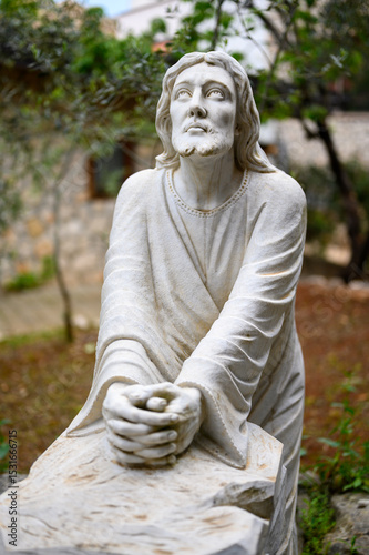 The Agony of Jesus in the Garden of Gethsemane. A statue near a community chapel in Medjugorje.