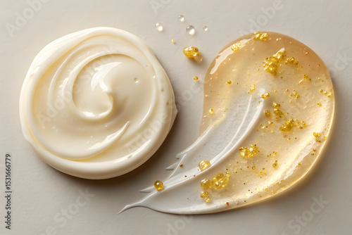 A close-up of two skincare product textures on a neutral background