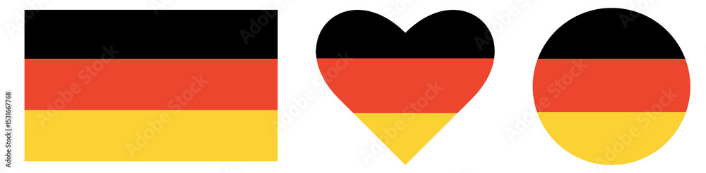Naklejka premium Set of Flag of Germany, heart shape of Germans flag, and circle shape of Germans national symbol.