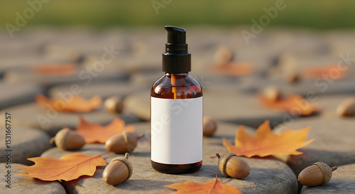 Amber Bottle on Stone- Autumn Cosmetic Product